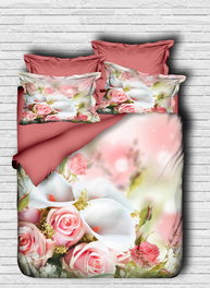 L'essentiel linge de maison Juego de Funda Nórdica Individual 122 con Sábana y Funda de Almohada | Microsatén Poliéster y Algodón | Estampados 3D Rosa, Blanco y Verde | 160x220 cm